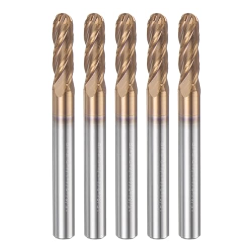 Image of HARFINGTON 5 Pcs Ball Nose End Mill 4 Flute 15 /64 inch Diameter 1 /4 inch Shank Tungsten Carbide Spiral CNC Router Bits 3 /4 inch Cutting Length Single End Ball Cutting Tool for Carving Engraving Grinding