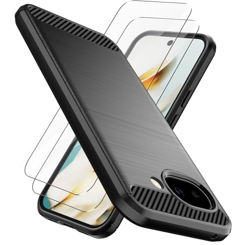 Natbok Funda para Google Pixel 10a 5G, con 2 Piezas Cristal Templado, TPU Suave + Fibra de Carbono Flexible Carcasa, Anti-Raspaduras, Antideslizante Funda para Pixel 10a, Negro