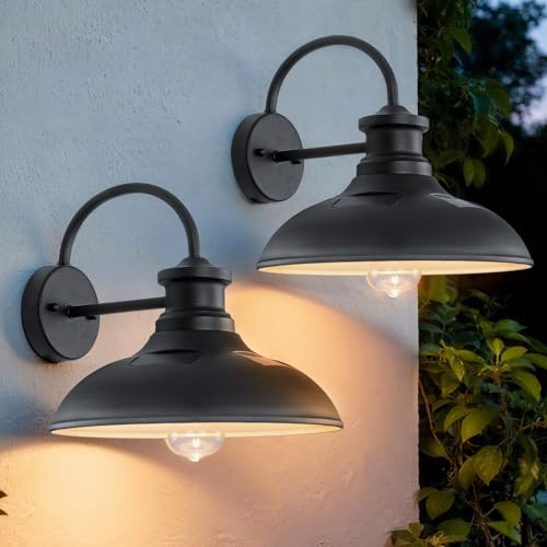 Solar Barn Lights for Outside, Dusk to Dawn Farmhouse Gooseneck Barn Light, 12" Large Black Porch Light Fixture Wall Mount, Waterproof Outside Wall Lights Solar Powered for Porch Garage Patio, 2-Pack by Yolsunes - Image 7