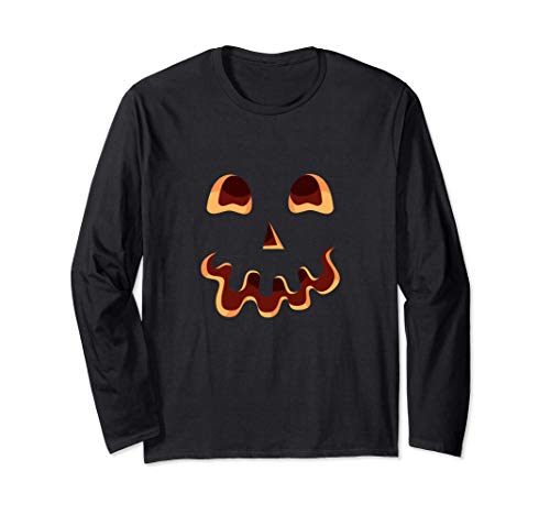 Jack o Lantern Pumpkin Scary Easy Halloween Costume Tshirt Manga Larga