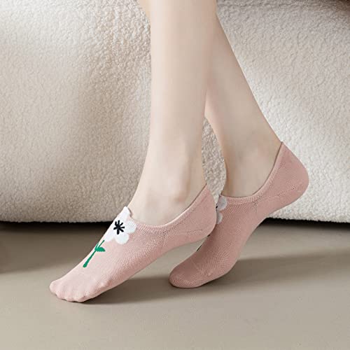 Bivolu Womens No Show Cotton Socks Cute Flower Novelty Funny Casual Socks Non Slip Low Cut Flat Liner Socks For Women Girls 5 Pack #TOP7