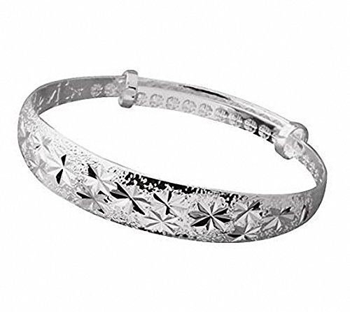 NANHONG 925 Sterling Silver Shining Stars Bangles CUFF BRACELET Bracelet Delicate Silver Bangle with Snowflake Carved