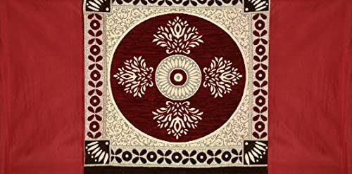 Image of Printed Chenille Velvet Diwan Set - 8 Pieces (1 Single Bedsheet, 5 Cushion Covers, 2 Bolster Covers), Printed Velvet Fabric Cover Set Soft for Living Room & Bedroom (8 Pieces, Maroon)