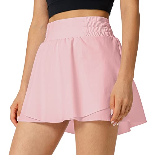 Haowind Tennis Skorts Skirts For Women With Pockets Flowy Pleated Golf Sport Athletic Skirt Shorts With Elastic Drawstring(Pink S) #TOP23