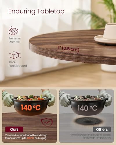 Image of VASAGLE Dining Table, Small Round Kitchen Table for 4 People, 31.5 x 29.4 Inches, for Dining Room, Living Room, Farmhouse, Water-Resistant, Somber Walnut UKDT082K01V1