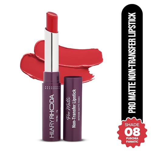 Image of Hilary Rhoda Pro Matte Non-Transfer Lipstick | Waterproof & Smudge-Proof | 12-Hour Long Stay | 24 Shades Available | Highly Pigmented Matte Finish Lipstick | 2g - (Fuschia Fanatic | Shade 08)