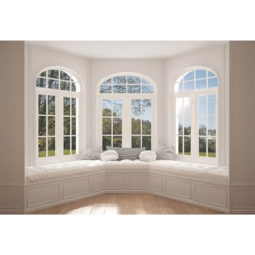 Baocicco 7x5ft Interior Room Balcony Photography Background Wedding Ceremony White Wall Bay Window Cushion Modern Villa Living Room Photo Backdrop Birthday Bride to Be Party Online Video Props