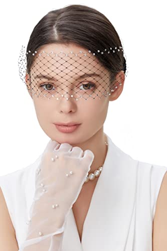 BABEYOND Women's Fascinator Headband - Vintage Tea Party Fascinator Veil for Bridal Wedding Black