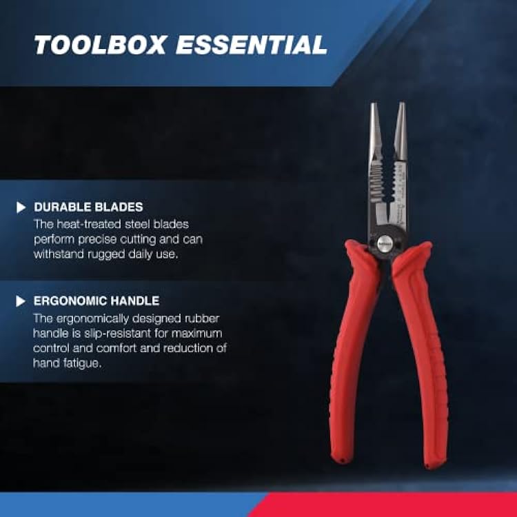 NEIKO 02038A 6-in-1 Wire Service Tool | 8-1/2 Length | Gripper, Crimper, Stripper, Cutter, Extractor, Electrician Pliers