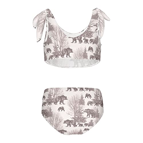 Image of Horse Pattern On Blue Girls Bikini Sets 2 Piece Swimsuits Bathing Suit Swimwear