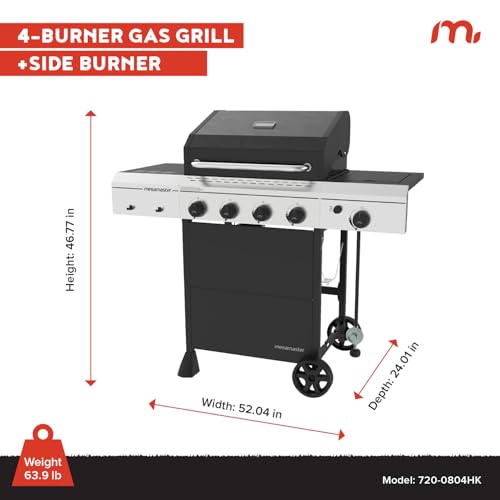 Megamaster 4-Burner Gas Grill with Side Burner & Grill Cover, 52,000 BTUs, 568 SQ. In. Cooking Area, Propane BBQ Grill with Stainless Steel Panel for Outdoor Cooking, Patios, and More - 720-0804HK - Thumbnail 3