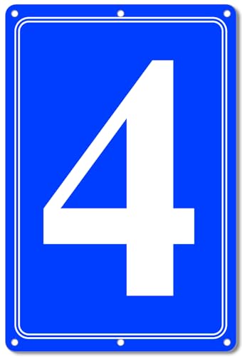 Image of Premium Aluminum Number Signs 4, Metal 12 inch X 8 inch Blue Numbered Signs Outdoor for Parking Lots, Floor, Dock, Court, Aisle, Field, High Visibility, No Fade, Weather-resistant