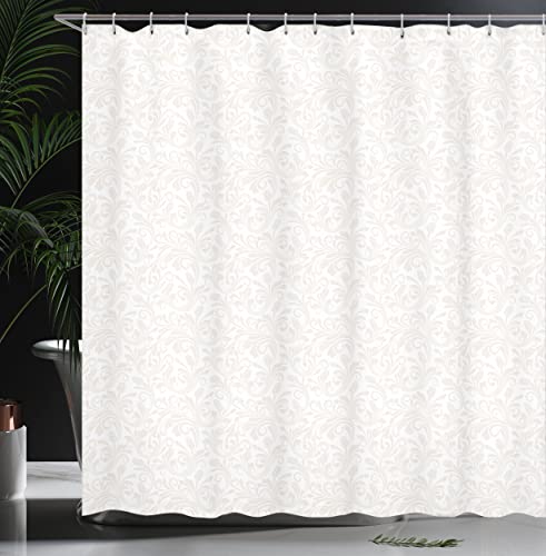 Ambesonne Ivory Shower Curtain, Medieval Victorian Petals Baroque Soft Toned Blooms Swirls Flourish Spring Pattern, Cloth Fabric Bathroom Decor Set With Hooks, 69" W X 75" L, White Beige #TOP15