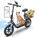 WERHY Electric Scooter, 14'' Tires, 500W Motor, Max 27 Miles Ranges, Top Speed 22 mph, Foldable E-Scooter with Suspension, Digital Display, Cruise Control, Rear Seat Basket
