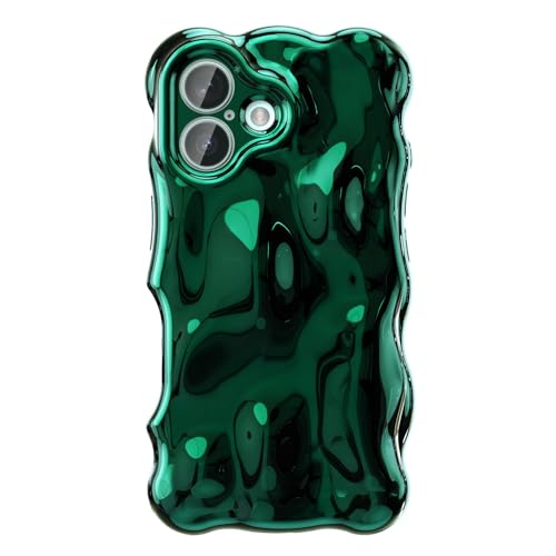 UEEBAI Ripple Case for iPhone 17, Cute Silver Cover Wave Shape for iPhone Case Pretty Aesthetic 3D Phone Cover, Water Ripple Shell 3D Chrome Design for Women and Girl, Deep Green by UEEBAI - Used condition - Image 7