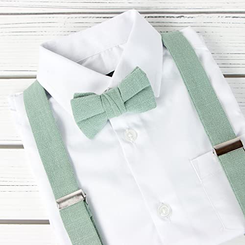 Spring Notion Boys' Linen Blend Suspenders And Bow Tie Set For Kids Toddlers Infants Wedding Ringbearers Rustic, Sage Medium #TOP1
