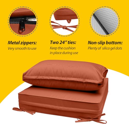 Image of AAAAAcessories Outdoor Deep Seat Cushions, Waterproof, Fade-Resistant Patio Furniture Replacement Cushions, 25.5 inch x 25.5 inch x 5 inch + 25.5 inch x 13.5 inch, Set of 2, Rust