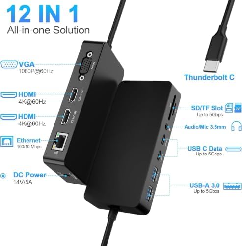 Surface Thunderbolt 4 Dock Triple Displays with 100W Power Supply, 12 in 1 Surface USB4 Dock with Dual 4K HDMI+VGA for Surface Pro 12/11/10/9/8/X/7+/7, Laptop 7/6/5/4/3,Go 4/3/2/1,Studio 2/1 - 2