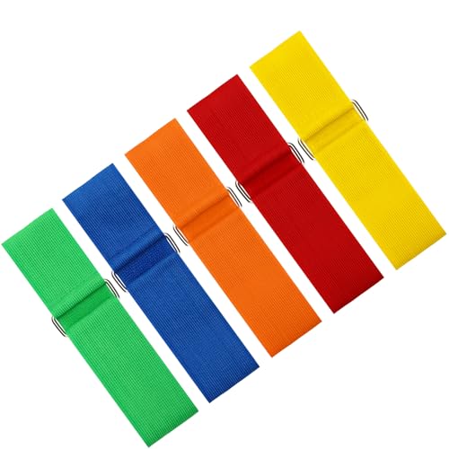 Augshy 5Pcs 3 Legged Race Bands Elastic Tie Rope 5 Assorted Colors for Relay Race Game Carnival Field Day Backyard Game Party Supplies