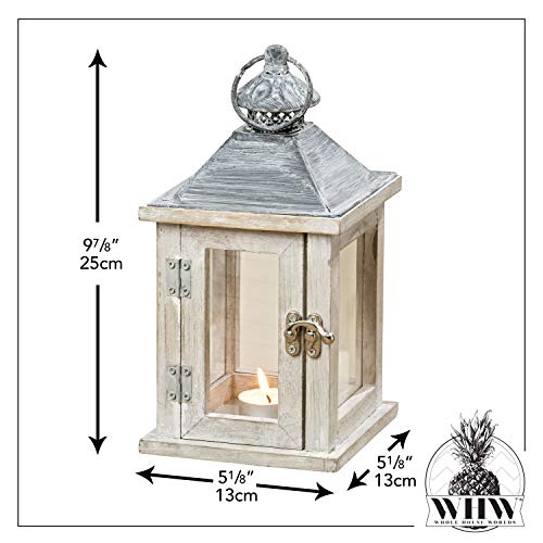 Whw Whole House Worlds Farmers Market Wooden Candle Lantern Hurricane, Rustic Dark Metal Roof, Shabby Weathered Finish, White Stained Fir, 10 Inches Tall Galvanized Metal Floor Plate #TOP5