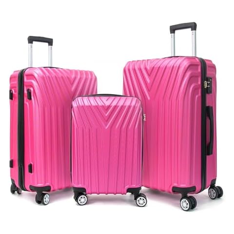 VANELC ABS Hard Shell 3-Piece Luggage Sets(20/24/28) with 360°Rotating Wheel and TSA Lock Men and Women Ideal for Business Trips and Family Getaways (Rose Red, 3PCS) Cover