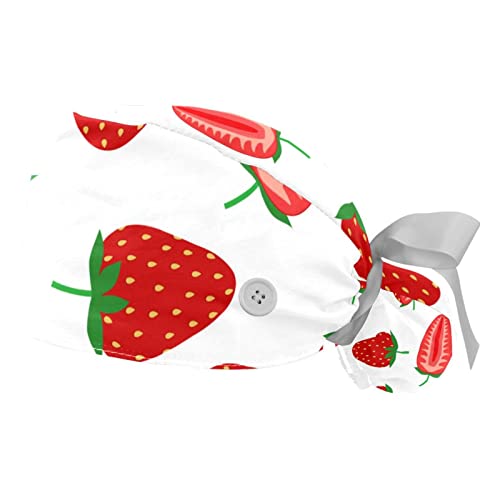 Chapeaux bouffants JDEZ à motif fraises avec casquettes de travail ajustables