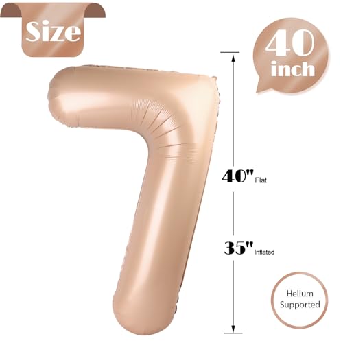 Image of Light Brown 7 Balloon, Tan Number Balloons 40 Inch, 7th Beige Birthday Decorations, Sandy Brown Party Decoration for Women Men, Khaki Number 7 Balloon