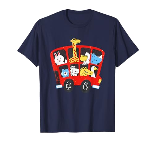 Roter Englischer Bus Doppeldecker Tierkinder T-Shirt
