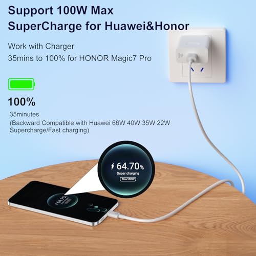 100W SuperCharge Power Adapter for Honor 200 400 Pro Lite 90 70 Magic 6 7 Pro,USB Fast Charger Plug UK+2M SuperCharging Cable for Honor Magic6 Pro 5 Lite V5 V3 200 90 Smart x6a x6b X7b X8b X9b Pura 70 - Image 2