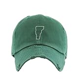 Vermont Map Outline Dad Vintage Baseball Cap Embroidered Cotton Adjustable Distressed Dad Hat Hunter Green