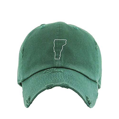 Vermont Map Outline Dad Vintage Baseball Cap Embroidered Cotton Adjustable Distressed Dad Hat Hunter Green