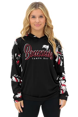 Zubaz NFL Women Casual Script Leaf Accent Lightweight Hoodie - Tampa Bay Buccaneers, 3X-Large