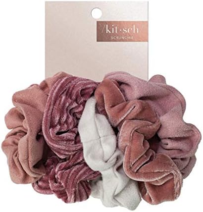 Kitsch Scrunchies for Women's Hair - Velvet Hair Scrunchies | Large Hair Ties for Women | Hair Tie Scrunchies for Girls | Cute Scrunchie & Sleepy Tie | Hair Bands & Ponytail Holders, 5pc (BlushMauve)