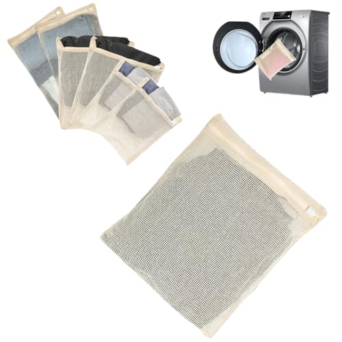 Mesh Laundry Bags Delicates: Laundry Bags Mesh Wash bags - Durable Cotton Garment Bag with Sturdy Zipper for Washing Machine Lingerie Clothes Pants Shoes & Socks Beige(6 PCS)