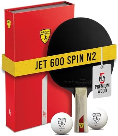 Killerspin JET 600 Table Tennis Paddle, Ping Pong Paddle for Intermediate or Advanced Players, Table Tennis Racket with Wood Blade, Nitrx Rubber Grips Ping Pong Balls, Memory Box for Storage – Red & Black