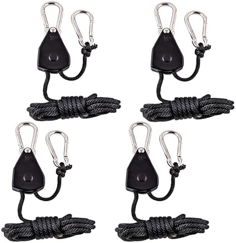 Accessoire De Levage HUDDU 4PCS Cordes à Cliquet Avec Crochets - Sangle Réglable Nylon 150lbs Pour Suspension Plantes, Lampes Sangle Réglable Avec Crochet