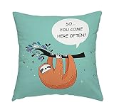 Swono Cartoon Sloth On The Tree Throw Pillow Cover Lake Green Cute Funny Animal Star Decorative Pill