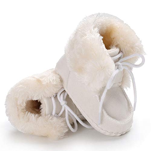 Fnnetiana Newborn Baby Warm Winter Snow Boots Toddler Soft Sole Anti-Slip Infant Prewalker Unisex Nursling Crib Shoes(6-12 Months, White) #TOP2