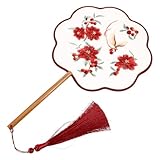 Éventail de mariée à main : matériau sélectionné, résistant à la déformation et à la casse. le pompon apporte une touche d'originalité à vos créations artistiques. éventail de style chinois ancien