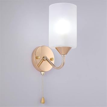 Vintage Modern Pull Chain Switch E27 Wall Lamp LED Wall Sconce for Living Room Bedroom Bedside Light Fixture Metal Glass Shade Corridor DecorateC