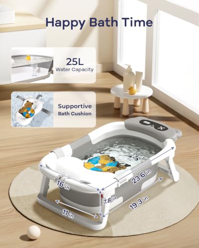 Image of AVIDOR 2-in-1 Baby Bathtub with Stand for Newborn and Infants, Foldable Baby Bath Tub, Baby Shower Gifts for New Parents, Gray