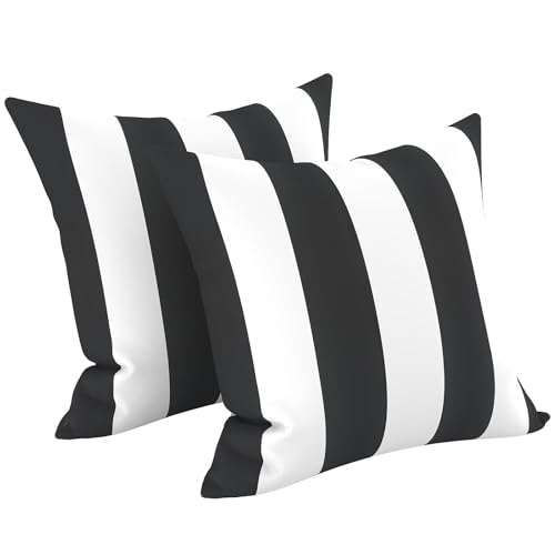 LVTXIII Outdoor/Indoor Throw Pillows Decorative Throw Pillows with Inserts 18x18 Square Pillows for Bed Couch Sofa and Patio Furniture (Set of 2 Cabana Black)