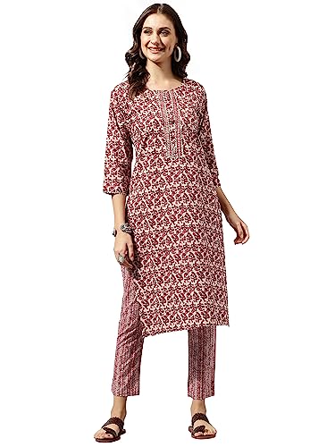 Image of MIRCHI FASHION Women's Straight Fit Fancy Rayon Jaipuri Foil Printed Kurta Set with Plazzo Pant
