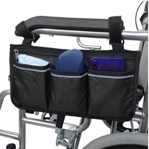 Bolsa Lateral para Silla de Ruedas Impermeable con Franjas Reflectantes, Organizador de Brazo Universal para Andadores y Sillas de Transporte