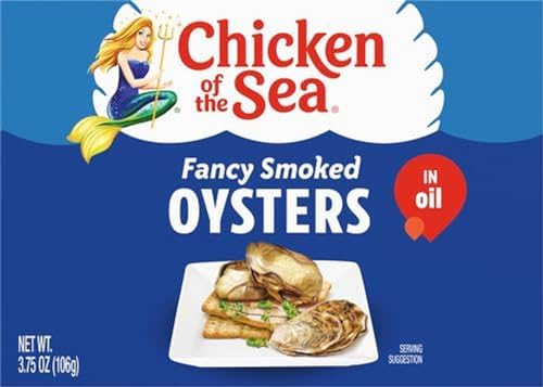 Chicken of the Sea Fancy Smoked Oysters in Oil, 3.75 oz. Cans (Pack of 1), Canned Oysters, Great for Recipes