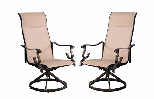 Pebble Lane Living Weather Resistant 9Pc Cast Aluminum Powder-Coated Swivel Sling Rocker Patio Dining Furniture Set With Arms - Brown #TOP3