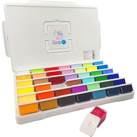 Art Whale Gouache Paint Set 42 Colors 50 ml, 1.7 fl oz Cups With Lids in a Carrying Case Water-Based Paint Set for Painting on Canvas, Paper, Wood - Art Supplies For Adults, Students, and Kids Cover