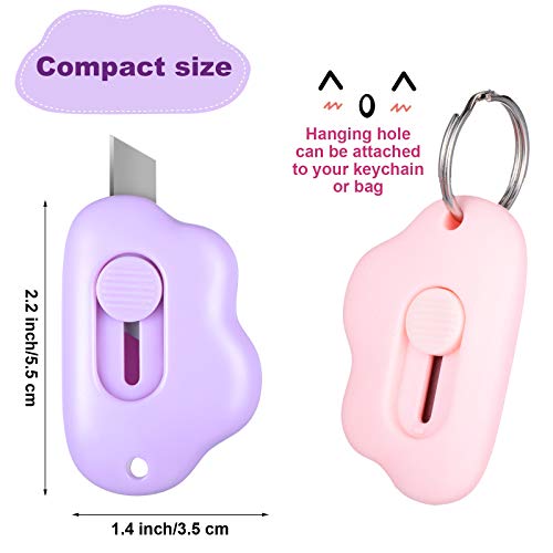 6 Pieces Mini Utility Knives Cloud Shaped Box Cutter Retractable Letter Opener Assorted Colors Cloud Envelope Slitter Carton Portable Paper Cutter With Key Chain Hole #TOP1