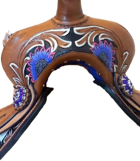 Leather Barrel Racing Western Horse Saddle Handmade Premium Custom Cowboy Cowgirl Pleasure Comfort Trail Tack Equestrian Tooled Carved Pony-Adult Saddle for Riding Size: 10-18 inch Seat, MO-05