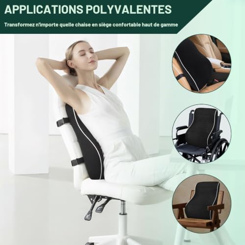 Ziyonix Coussin de Soutien Lombaire Ergonomique, Coussin Lombaire Voiture avec Double Sangles Réglables et Couverture de Maille 3D Support Dorsal en Mousse à Mémoire pour Siège de Voiture Chaise de Bu – vue 8
